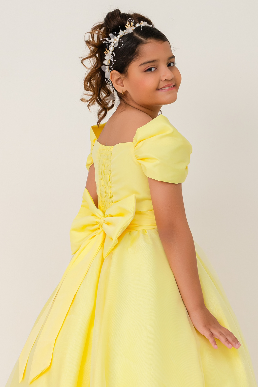 Vestido Longo Laço Real Amarelo Pastel - Imagem 4