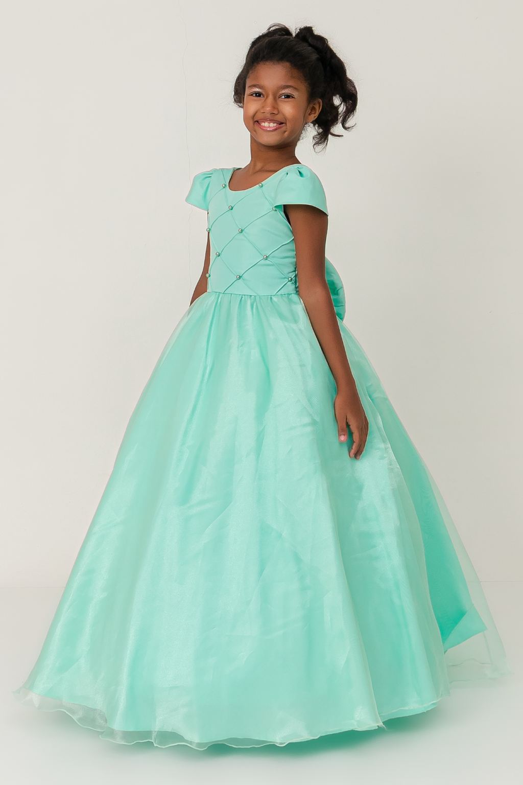 Vestido Longo Perolado Verde Claro