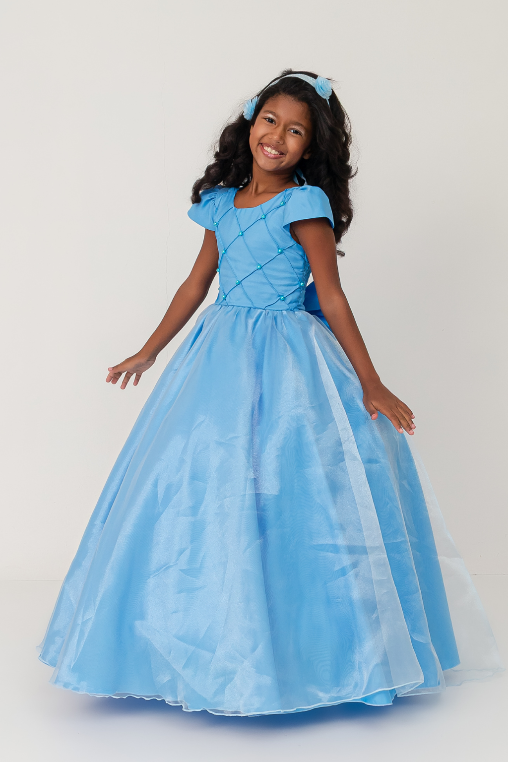 Vestido Longo Perolado Azul