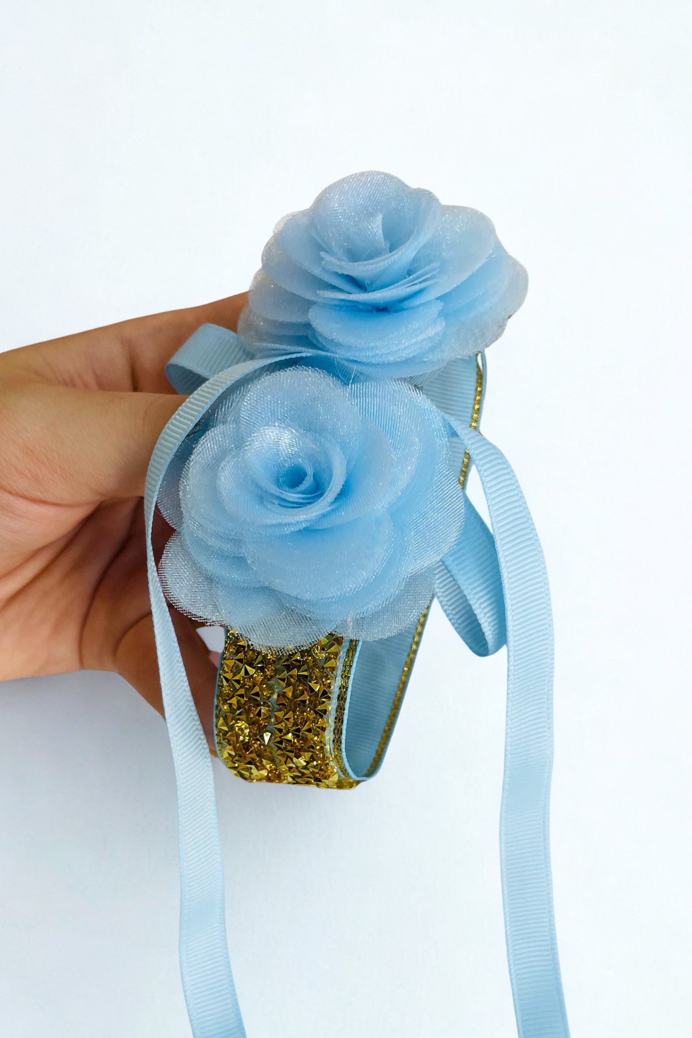 Laço Coque Azul/Dourado