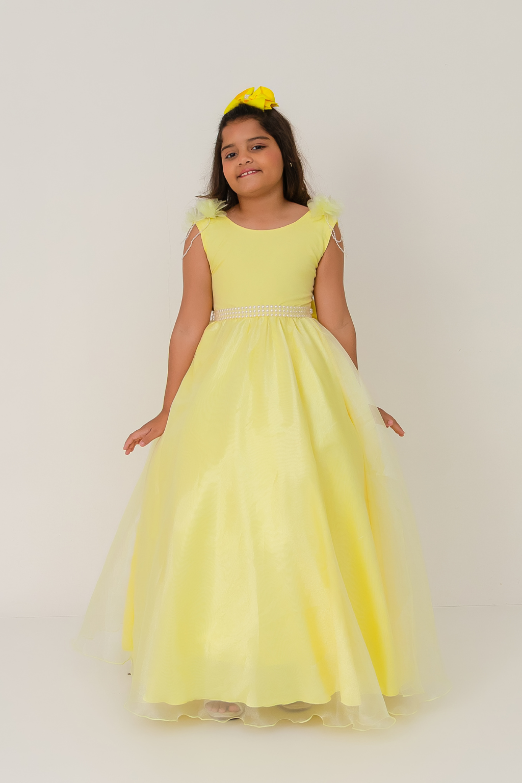 Vestido Longo Petalas Amarelo Pastel