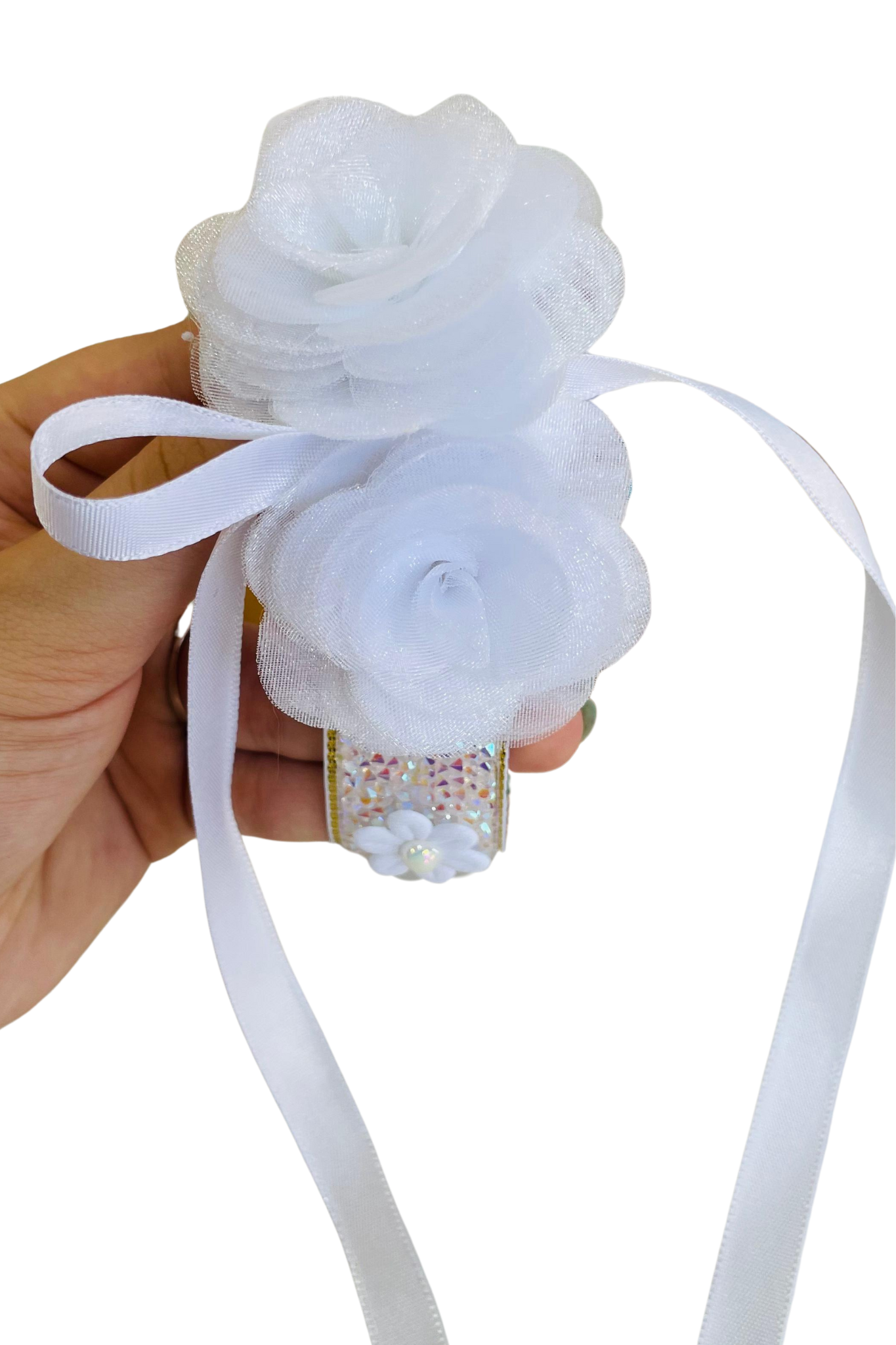 Laço Coque Branco Florido