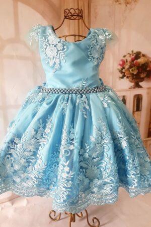 Vestido Azul com Renda Azul