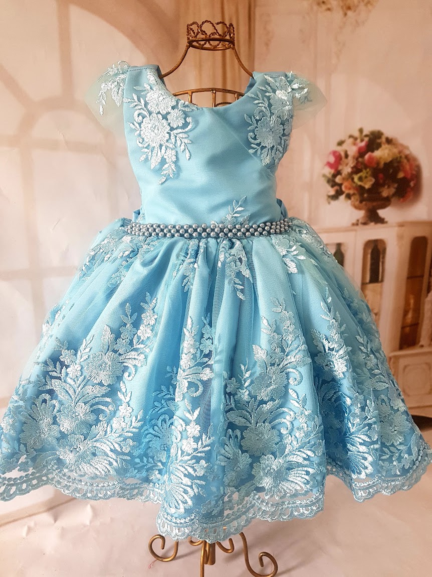 Vestido Azul com Renda Azul