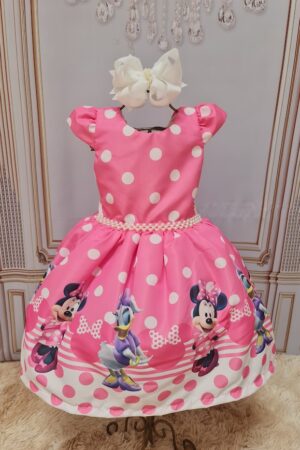 Vestido Minnie e Margarida Rosa