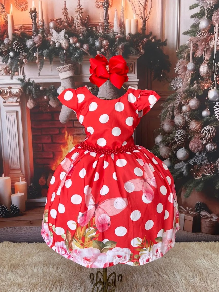 Vestido Bolas e Borboletas Vermelho
