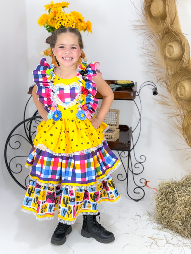 Vestido Fuxico de Afeto - Cordel Colorido