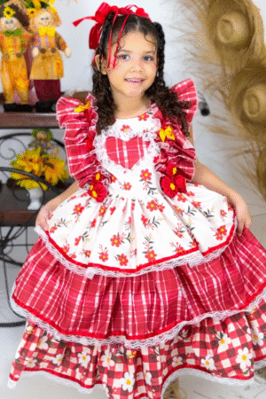 Vestido Fuxico de Afeto - Jardim Vermelho