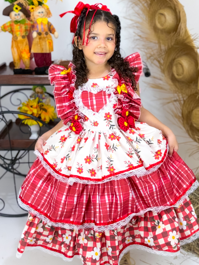 Vestido Fuxico de Afeto - Jardim Vermelho