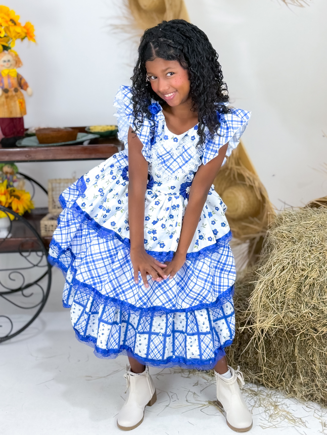 Vestido Fuxico de Afeto - Azul Royal