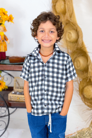 Blusa Manga Curta Xadrez Preto