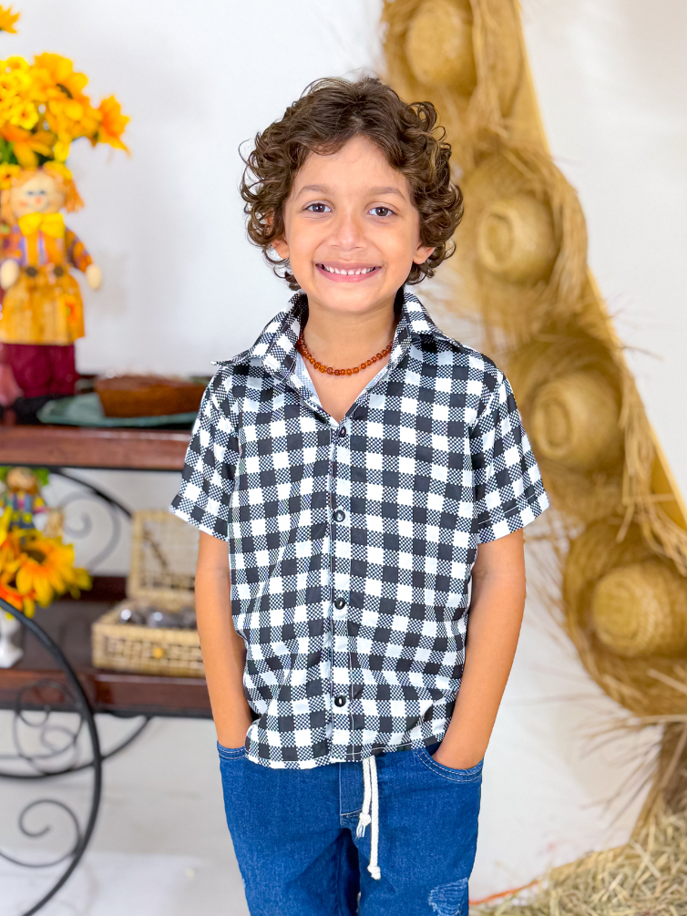 Blusa Manga Curta Xadrez Preto