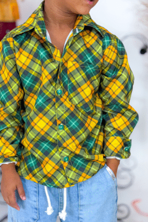 Blusa Manga Longa Xadrez Verde e Amarelo