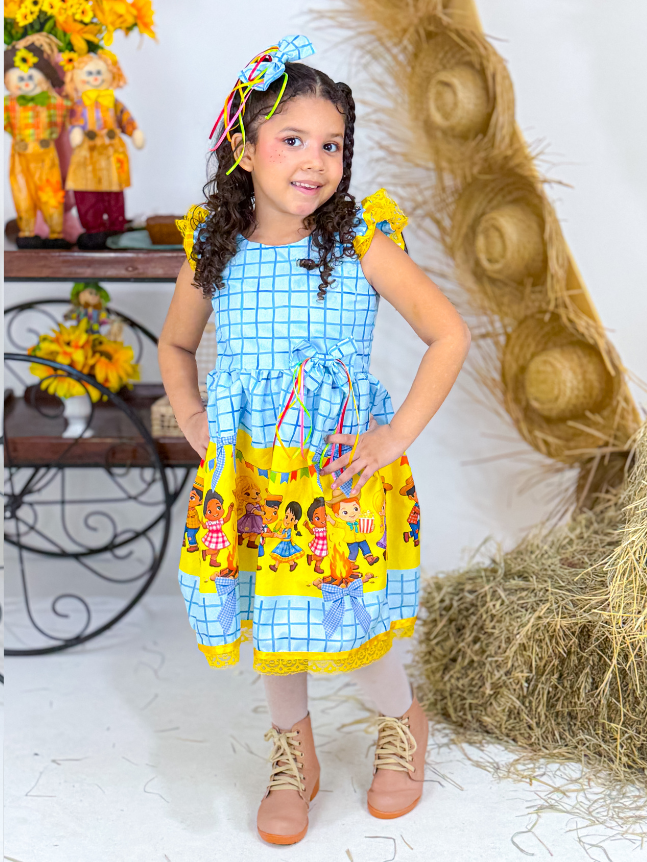 Matutinha Festa Junina Azul Amarelo