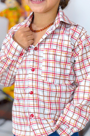 Blusa Manga Longa Xadrez Vermelho e Marrom