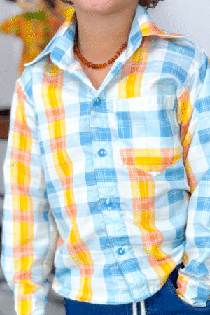 Blusa Manga Longa Xadrez Colorido Azul e Laranja