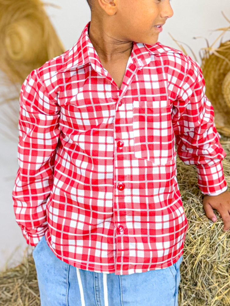 Blusa Manga Longa Xadrez Vermelho