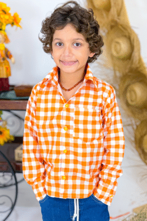Blusa Manga Longa Xadrez Laranja