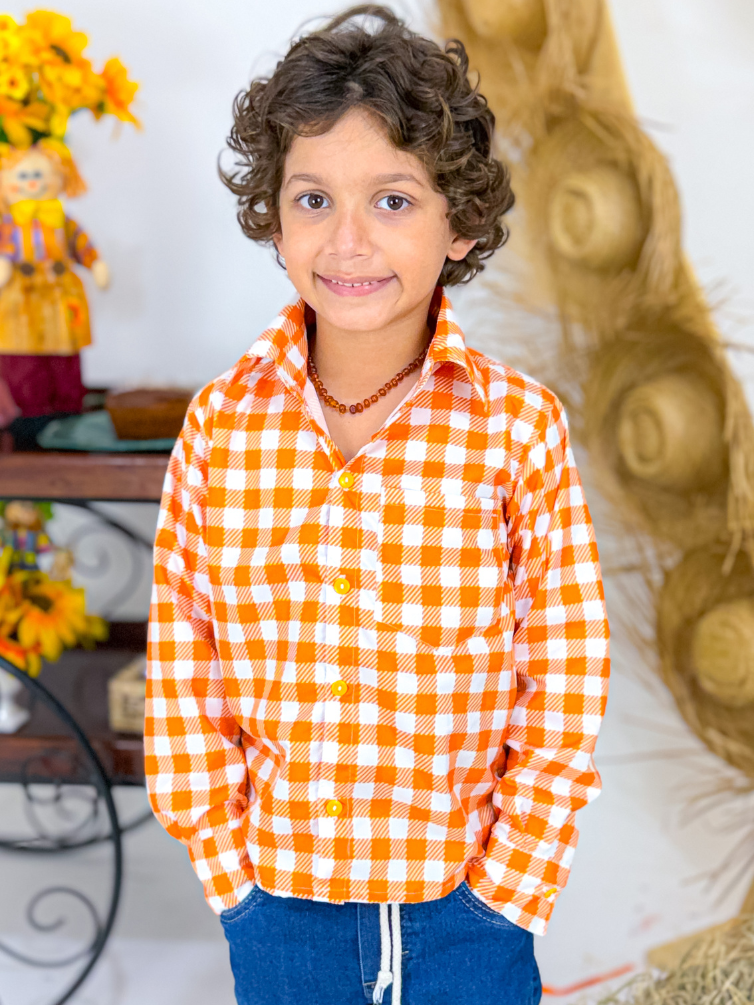 Blusa Manga Longa Xadrez Laranja