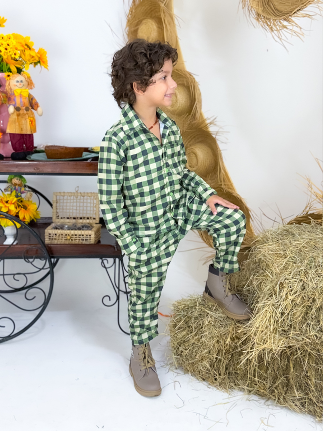 Conjunto Moço Bonito - Xadrez Verde