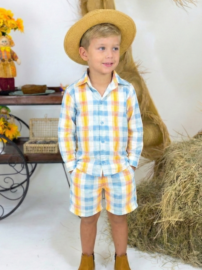 Conjunto Roceirinho - Azul e Laranja