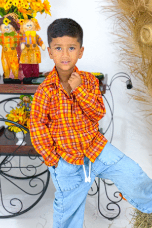 Blusa Manga Longa Xadrez Laranja e Amarelo