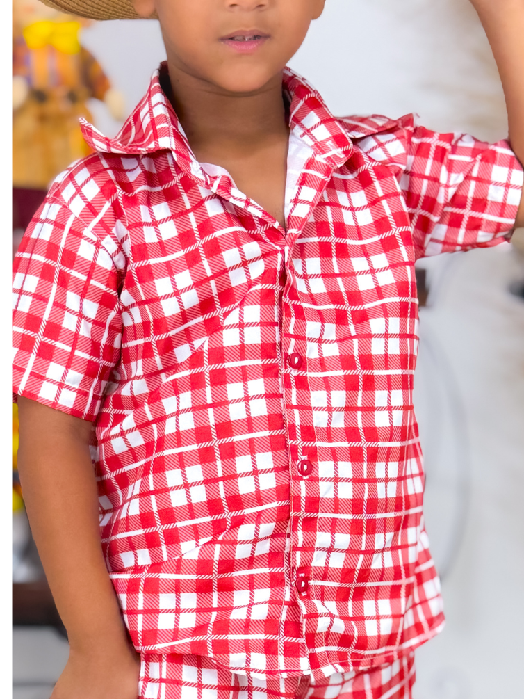 Blusa Manga Curta Xadrez Vermelho