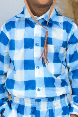 Blusa Manga Longa Xadrez Azul Jeans