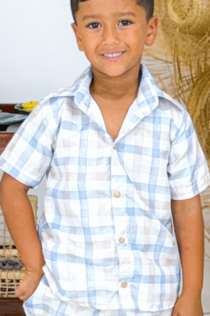 Blusa Manga Curta Xadrez Aquarela