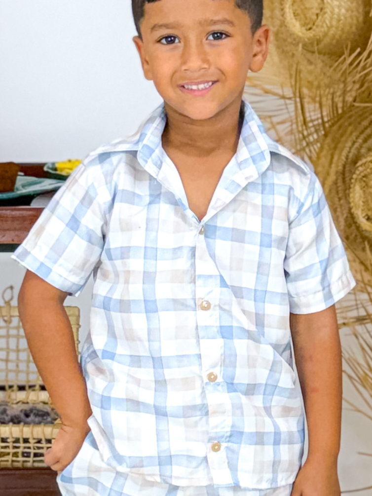 Blusa Manga Curta Xadrez Aquarela