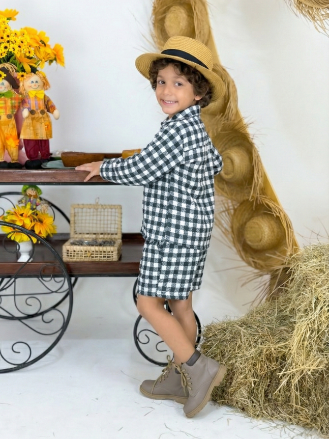 Conjunto Roceirinho - Xadrez Preto