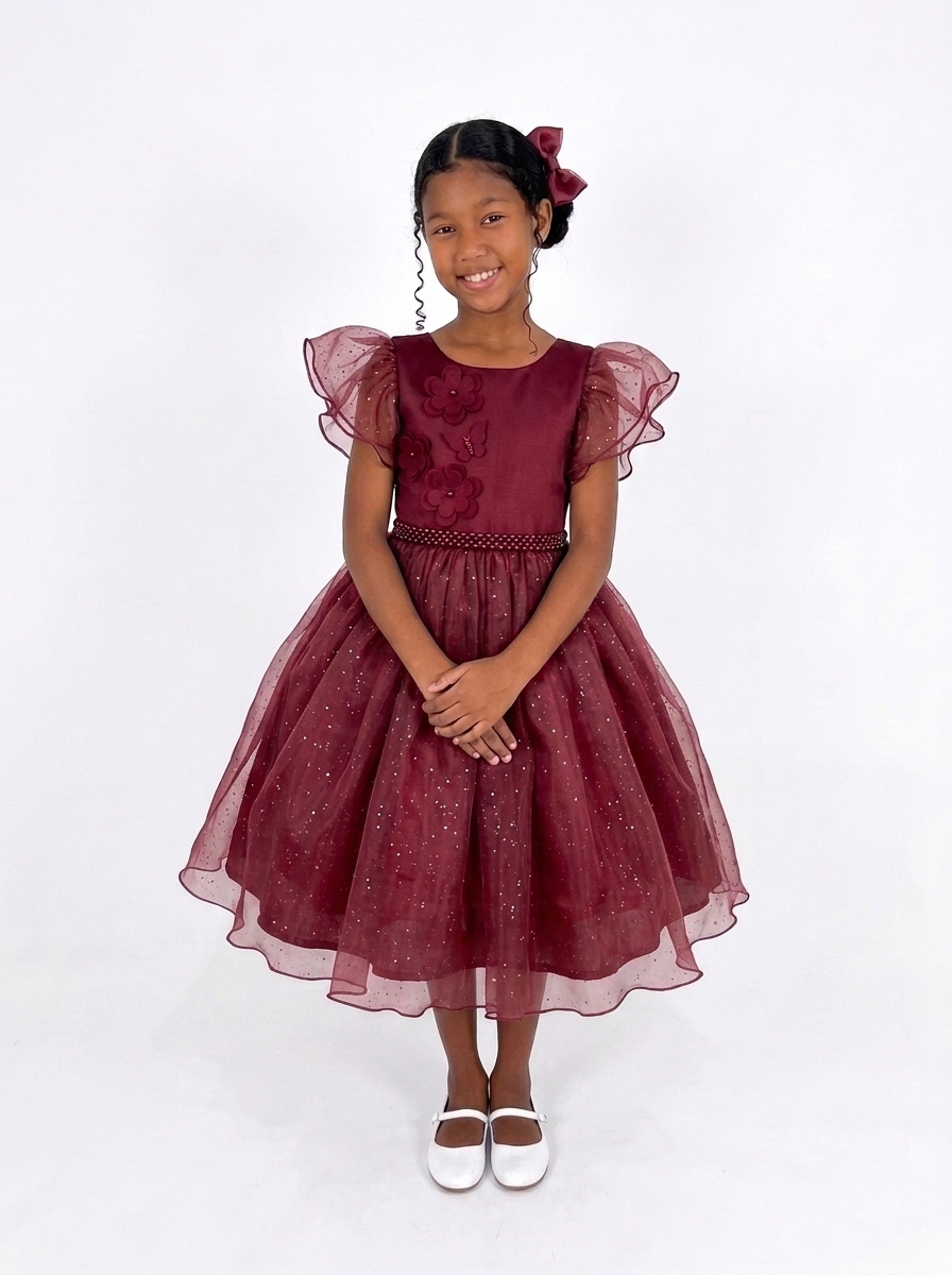Vestido Glitter Bufante Marsala