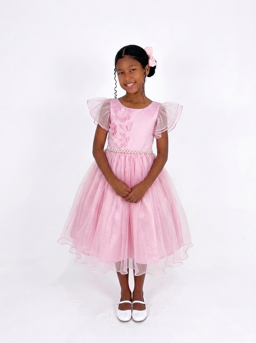 Vestido Glitter Bufante Rosa