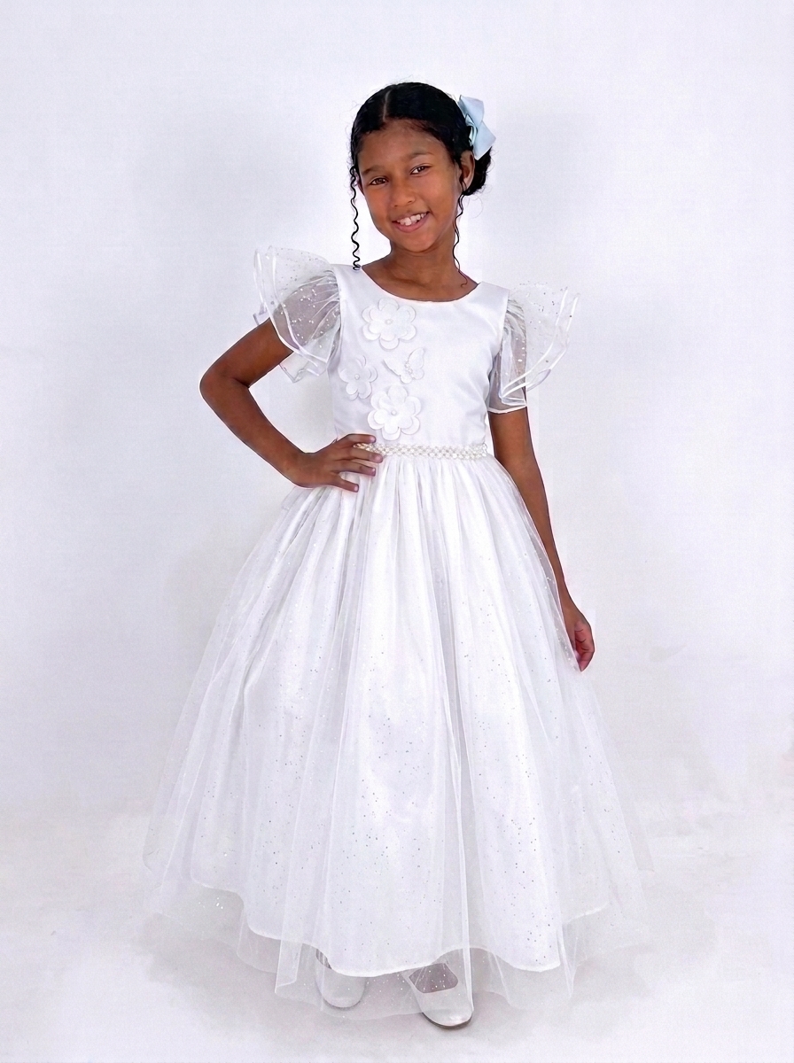 Vestido Longo Bufante Glitter Branco