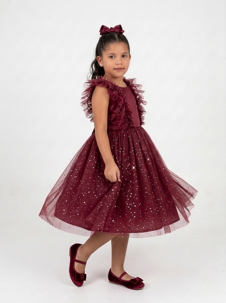 Vestido Fluflu Tule Glit Marsala