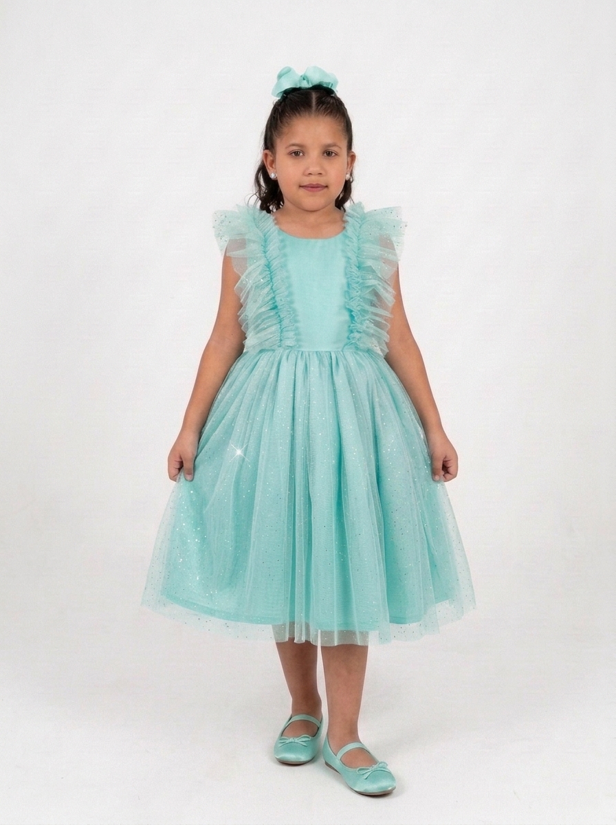 Vestido Fluflu Tule Glit Verde Agua