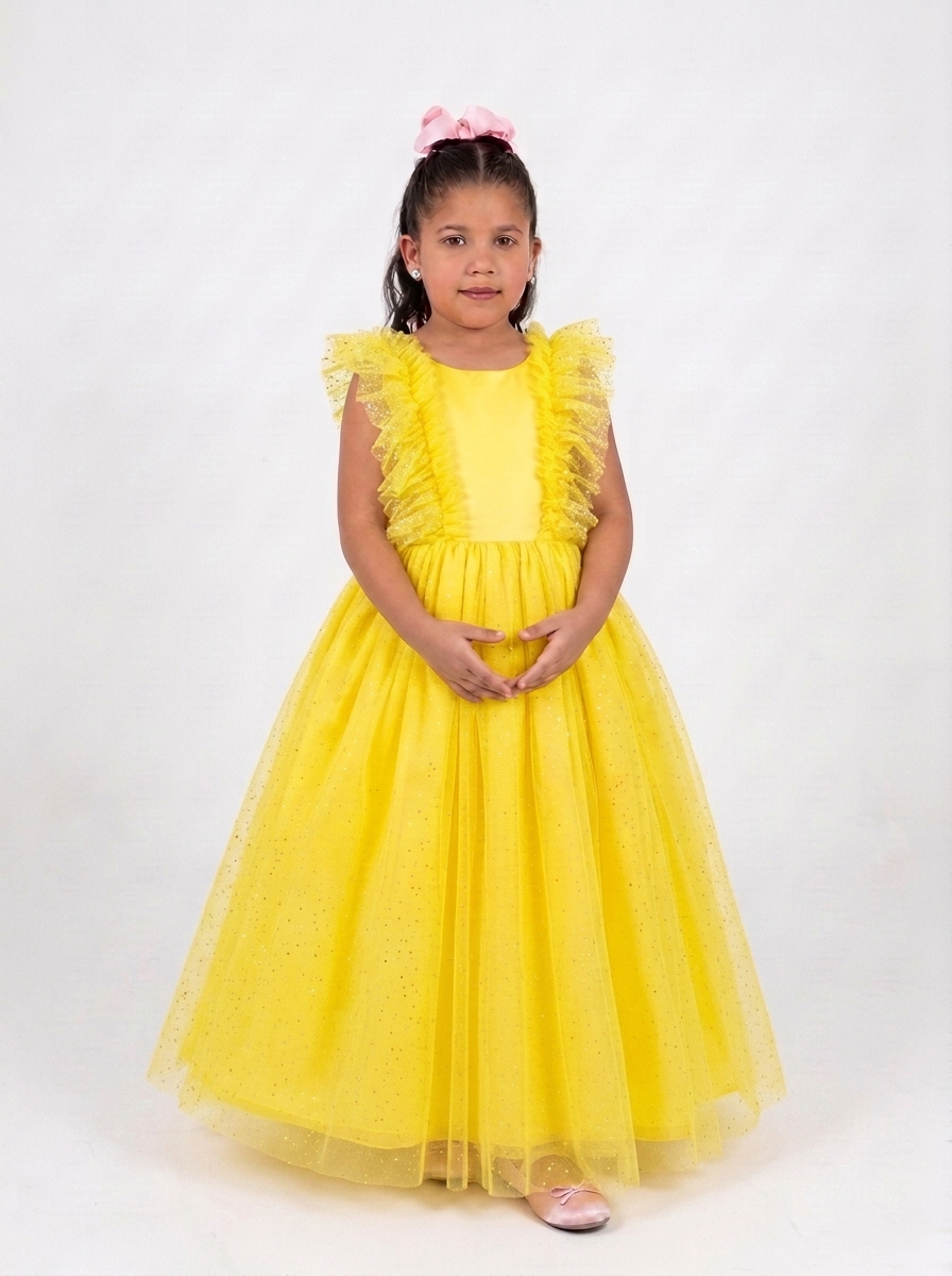 Vestido Fluflu Tule Long Glit Amarelo