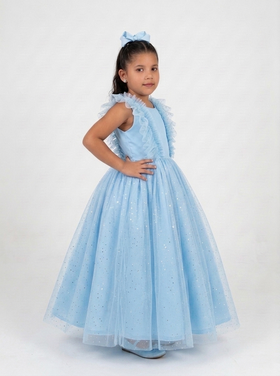 Vestido Fluflu Tule Long Glit Azul
