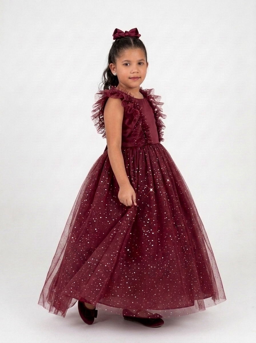 Vestido Fluflu Tule Long Glit Marsala