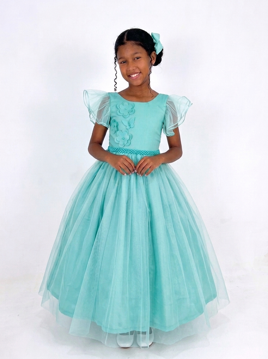 Vestido Longo Bufante Verde Agua