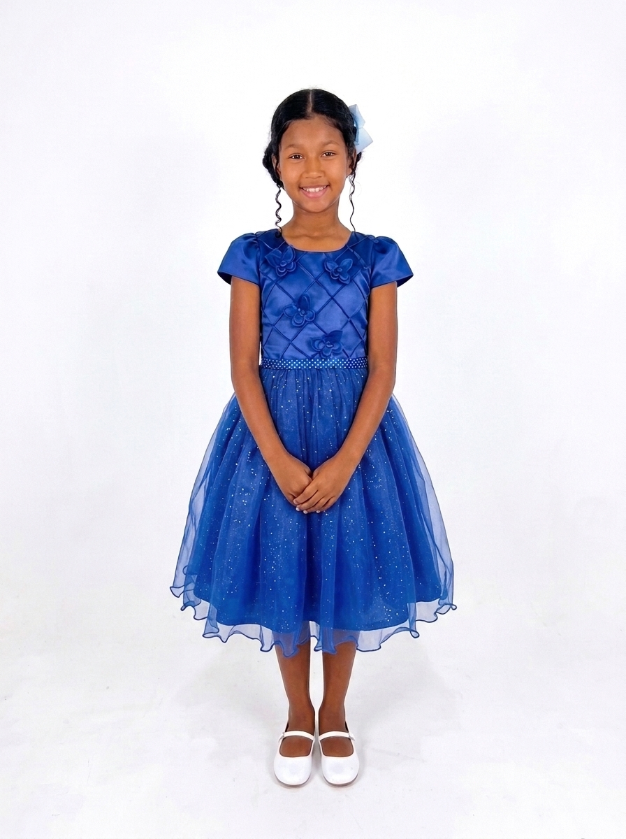 Vestido Glitter Borboleta Azul Royal
