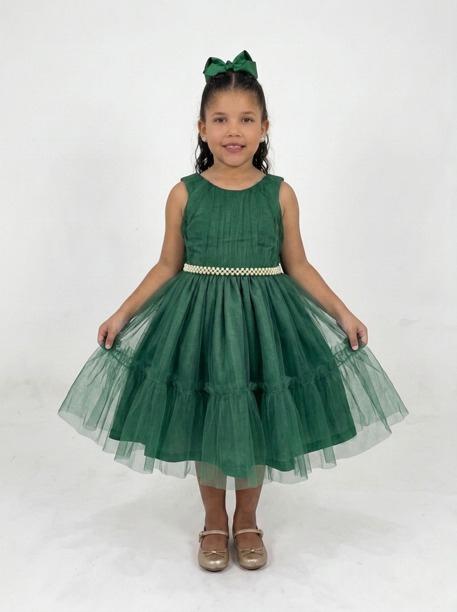Vestido Camadas Verde Bandeira