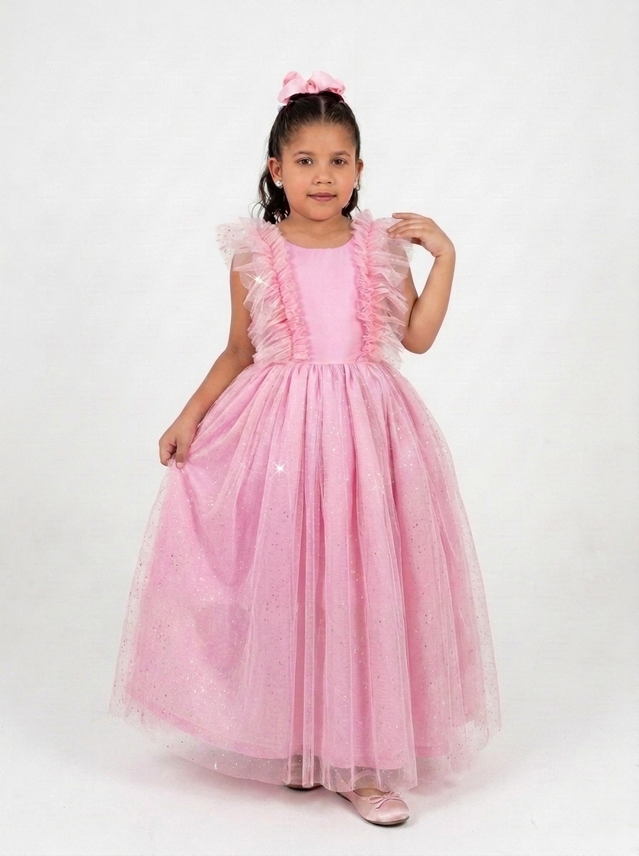 Vestido Fluflu Tule Long Glit Rosa