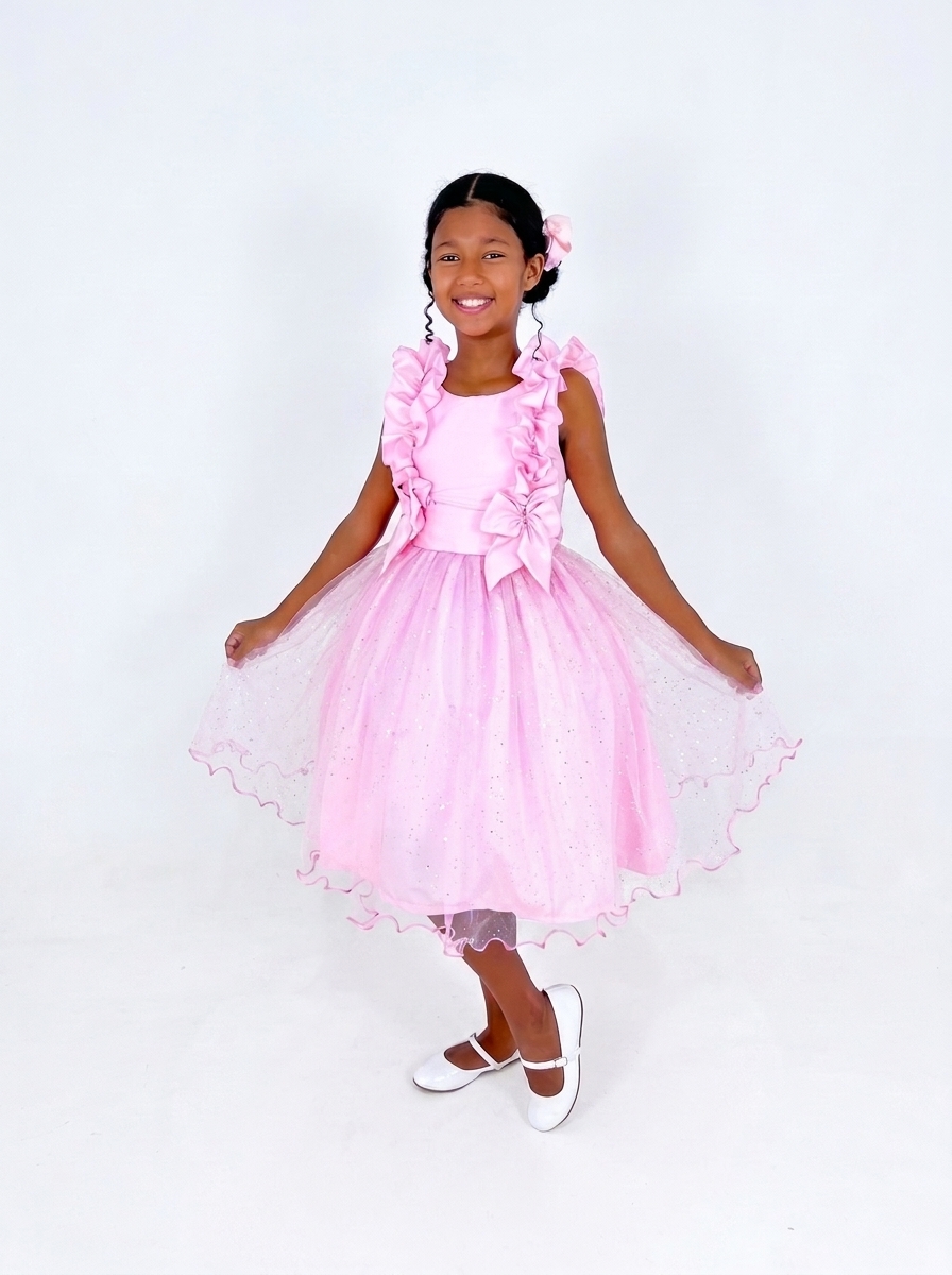 Vestido Glitter Fluflu Rosa