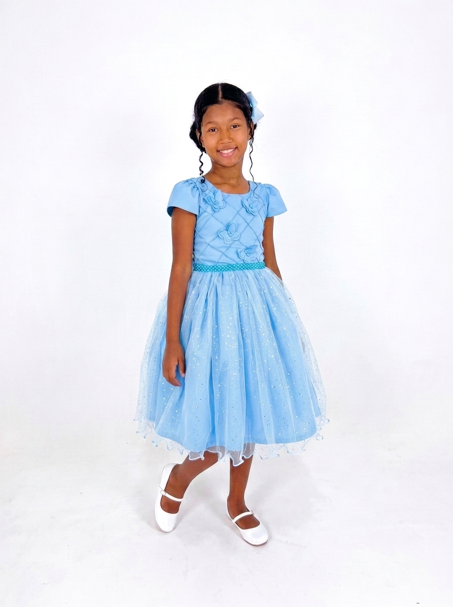 Vestido Glitter Borboleta Azul