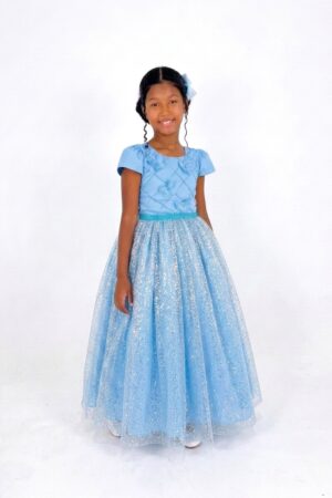 Vestido Longo Glitter Borboleta Azul