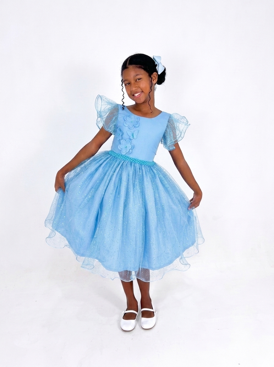 Vestido Glitter Bufante Azul