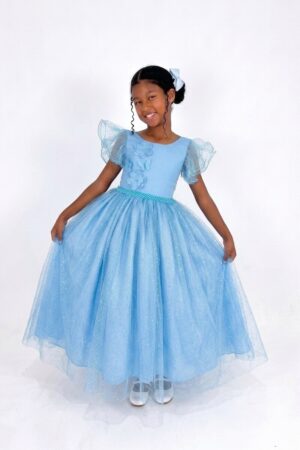 Vestido Longo Bufante Glitter Azul